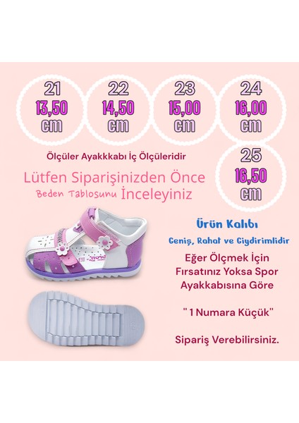 Ortopedik Kız Bebek Sandaleti KBTKL2407 Beyaz Lila Pembe 24