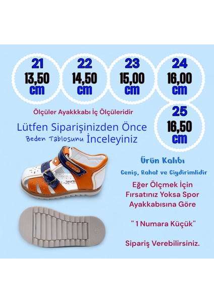 Ortopedik Erkek Bebek Sandaleti EBTKL2407 Beyaz Lacivert Turuncu 25