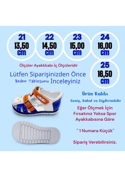 Ortopedik Erkek Bebek Sandaleti EBTKL2407 Beyaz Turuncu Mavi 24