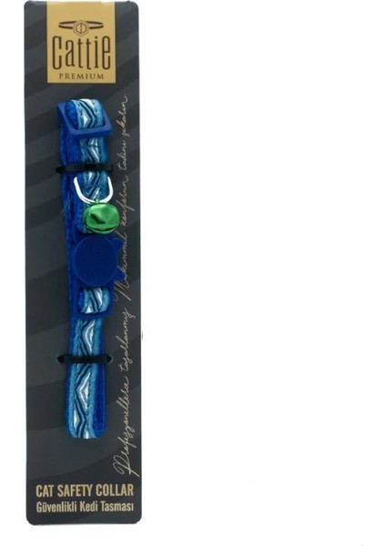 Desenli Kedi Boyun Tasması Mavi 1X15-25 cm