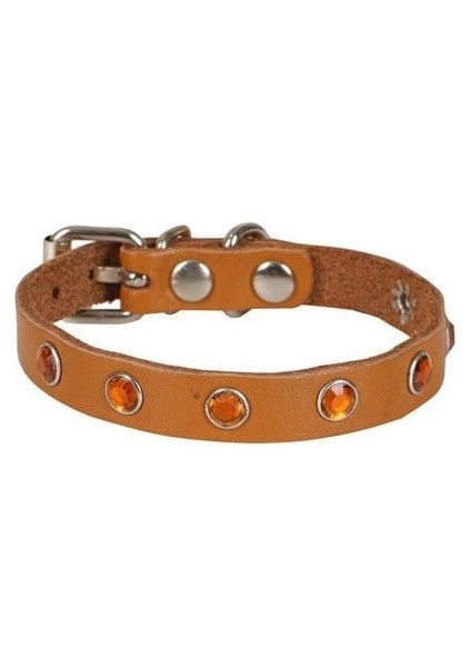 Gerçek Deriden Taşlı Kedi Boyun Tasması Small Camel 1X16-20 cm