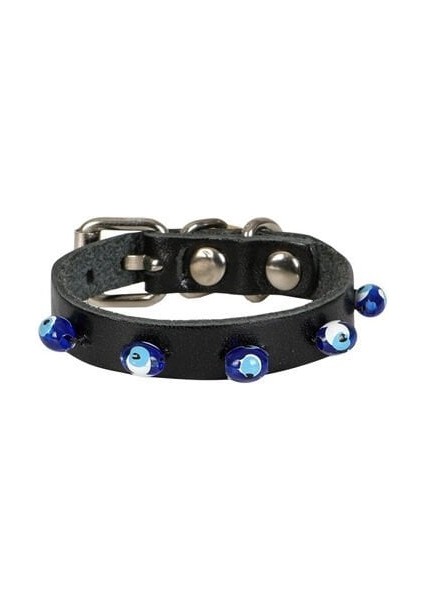 Boncuklu Deri Küçük Irk Köpek ve Kedi Boyun Tasması Xsmall Siyah 1X12-16 cm
