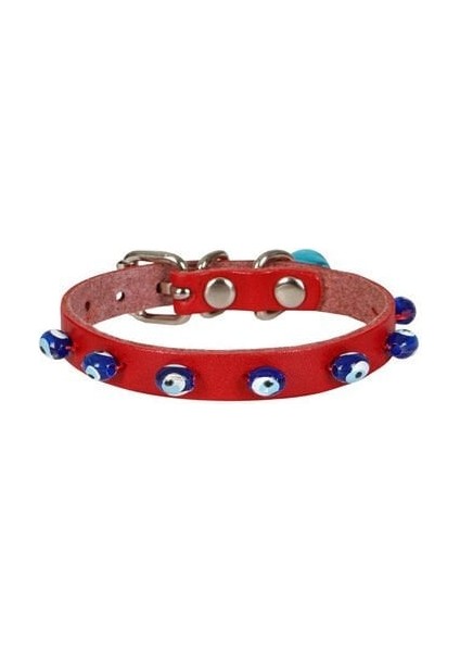 Boncuklu Deri Küçük Irk Köpek ve Kedi Boyun Tasması Small Kırmızı 1X16-20 cm