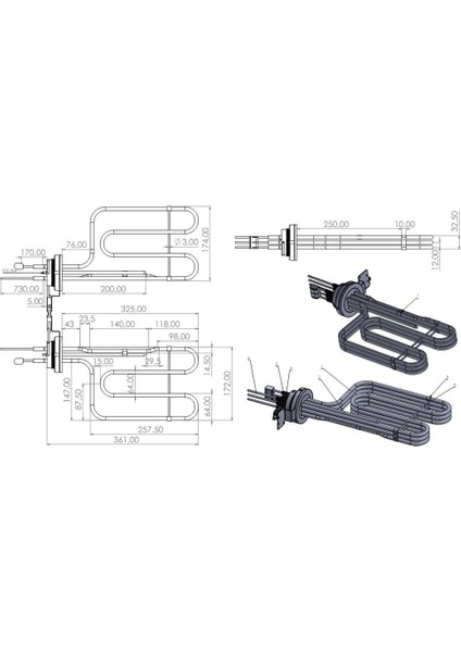 Crystal Makarna Haşlama Isıtıcı Rezistans 3x2000W Trifaze İncolay800 R4027-1P