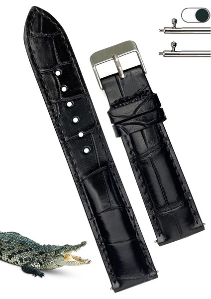Online Kordon Casio Saat Uyumlu Croco Baskılı Siyah Renk Deri Saat Kordonu Kayışı