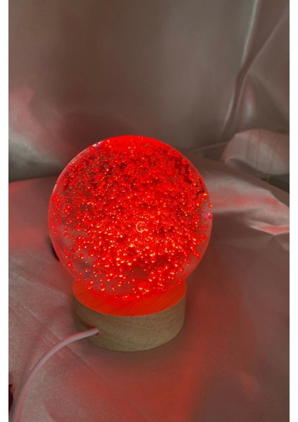 3D LED Işık Cam Küre Çok Işıklı Ahşap Hava Kabarcık Büyük Boy 8cm