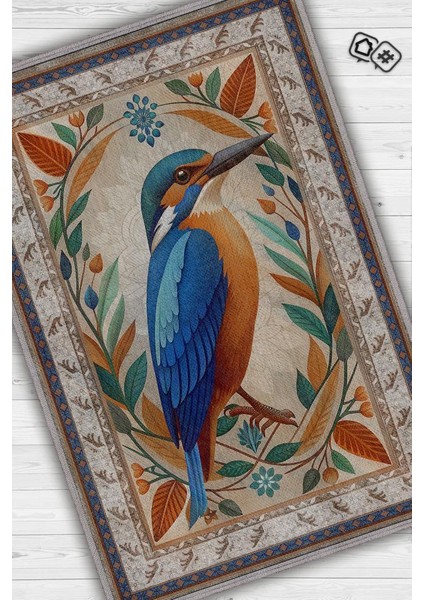 Nuh'un Gemisi Koleksiyonu Yalıçapkını Temalı Çiçek Desenli Vintage Çok Renkli Konsept Halı