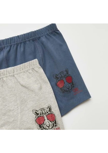 Organik Boxer Likralı Cool Tiger 2li Indigo - Gri Melanj