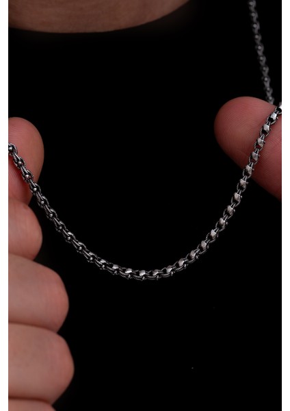 Erkek Gümüş Kolye - 3mm Pullu Arnavut Zinciri Gümüş Kolye
