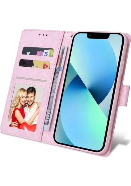 Ile Uyumlu iPhone 13 Mini Vaka Retro Yaldızlı Kırmızı Gül Çiçek Manyetik Pu Deri Rfıd Engelleme Flip Kart Yuvaları Tutucu Cüzdan Kapağı (Yurt Dışından) fırsatları