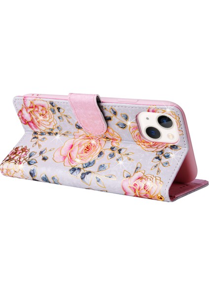 Ile Uyumlu iPhone 13 Mini Vaka Retro Yaldızlı Kırmızı Gül Çiçek Manyetik Pu Deri Rfıd Engelleme Flip Kart Yuvaları Tutucu Cüzdan Kapağı (Yurt Dışından) indirimleri