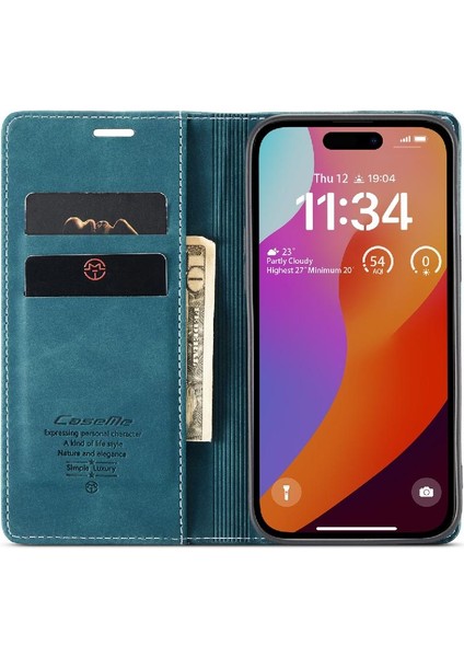 Iphone 15 Için Flip Case Pro Flip Folio Kitap Vintage Pu Deri Cüzdan Kılıf (Yurt Dışından)