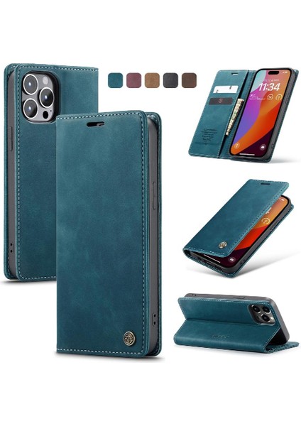 Iphone 15 Için Flip Case Pro Flip Folio Kitap Vintage Pu Deri Cüzdan Kılıf (Yurt Dışından)