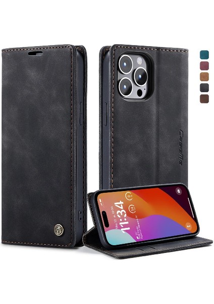 Iphone 15 Için Flip Case Pro Flip Folio Kitap Vintage Pu Deri Cüzdan Kılıf (Yurt Dışından)