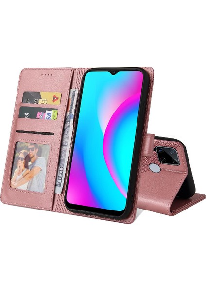 Realme C15 Darbeye 4 Köşe Koruma Kickstand Üç Için Flip Case (Yurt Dışından)