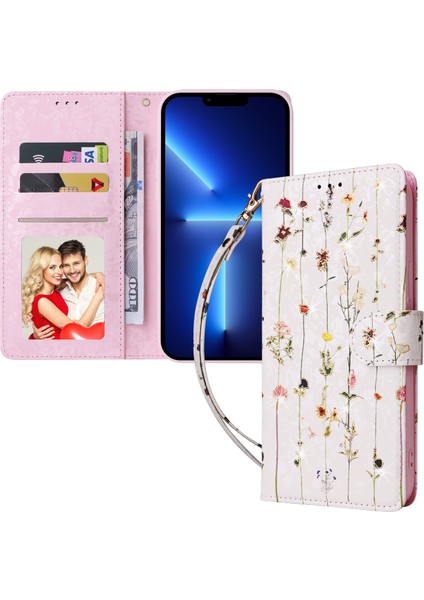 Ile Uyumlu iPhone 13 Pro Max Vaka Retro Yaldızlı Kırmızı Gül Çiçek Manyetik Pu Deri Rfıd Engelleme Flip Kart Yuvaları Tutucu Cüzdan Kapağı (Yurt Dışından)