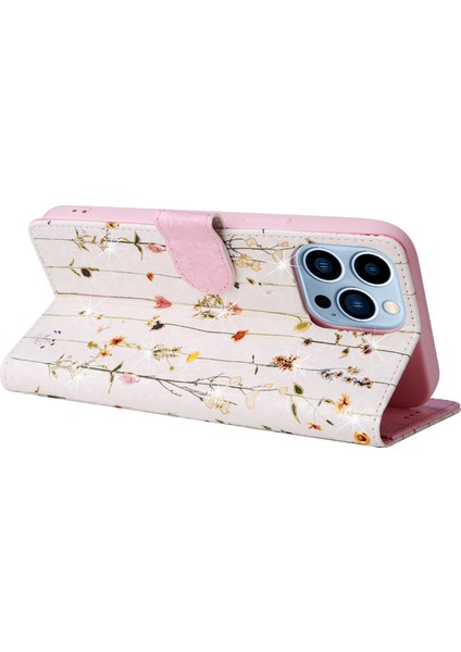 Ile Uyumlu iPhone 13 Pro Max Vaka Retro Yaldızlı Kırmızı Gül Çiçek Manyetik Pu Deri Rfıd Engelleme Flip Kart Yuvaları Tutucu Cüzdan Kapağı (Yurt Dışından)
