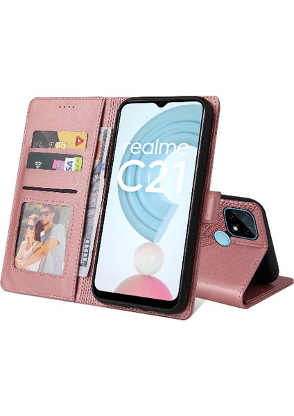 Realme C21 4 Köşe Koruma Kickstand Darbeye Üç Için Flip Case (Yurt Dışından)