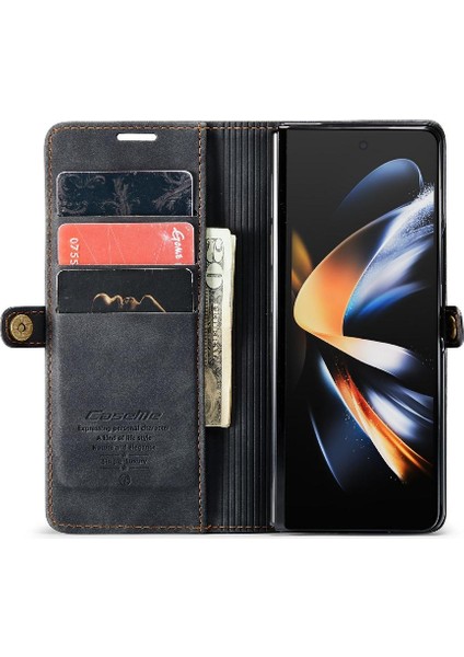 Samsung Galaxy Z Için Flip Case Fold 4 5g Vintage Pu Deri Cüzdan Kılıf (Yurt Dışından)