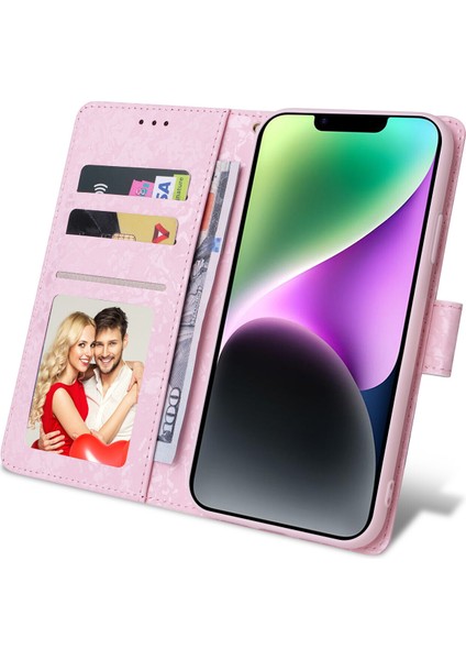 Ile Uyumlu iPhone 15 Vaka Retro Yaldızlı Kırmızı Gül Çiçek Manyetik Pu Deri Rfıd Engelleme Flip Kart Yuvaları Tutucu Cüzdan Kapağı (Yurt Dışından) modelleri