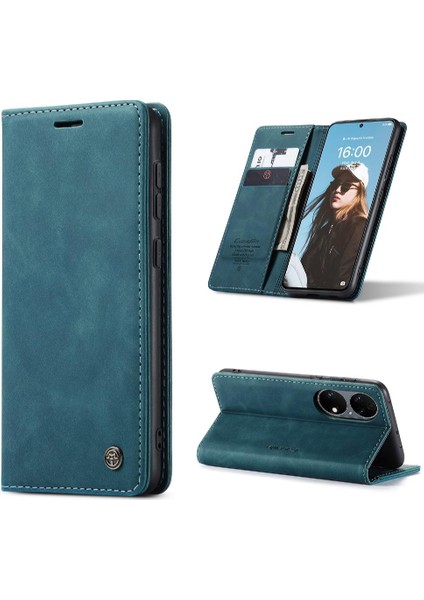 Huawei P50 Pro Manyetik Kapatma Darbeye Durumda Kart Yuvası Pu Için Flip Case (Yurt Dışından)