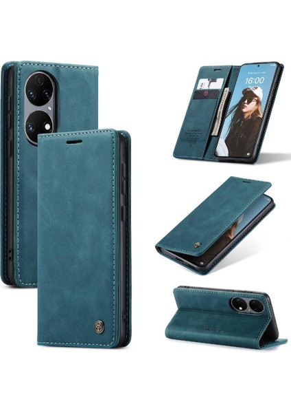 Huawei P50 Pro Manyetik Kapatma Darbeye Durumda Kart Yuvası Pu Için Flip Case (Yurt Dışından)