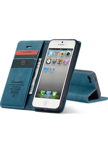 Iphone 5s Için Flip Case Vintage Pu Deri Cüzdan Flip Folio Kitap Manyetik (Yurt Dışından)