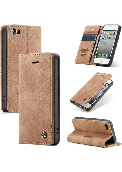 Iphone 5s Için Flip Case Vintage Pu Deri Cüzdan Flip Folio Kitap Manyetik (Yurt Dışından)