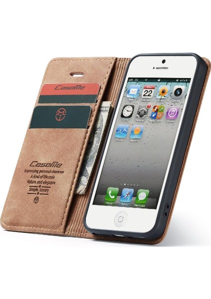 Iphone 5s Için Flip Case Vintage Pu Deri Cüzdan Flip Folio Kitap Manyetik (Yurt Dışından)