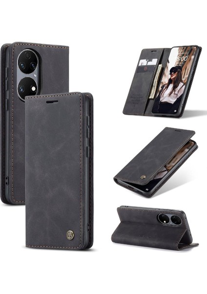 Colorful Shop Huawei P50 Manyetik Kapatma Darbeye Vintage Pu Deri Için Flip Case (Yurt Dışından)