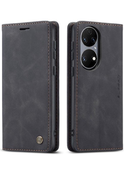 Colorful Shop Huawei P50 Manyetik Kapatma Darbeye Vintage Pu Deri Için Flip Case (Yurt Dışından)