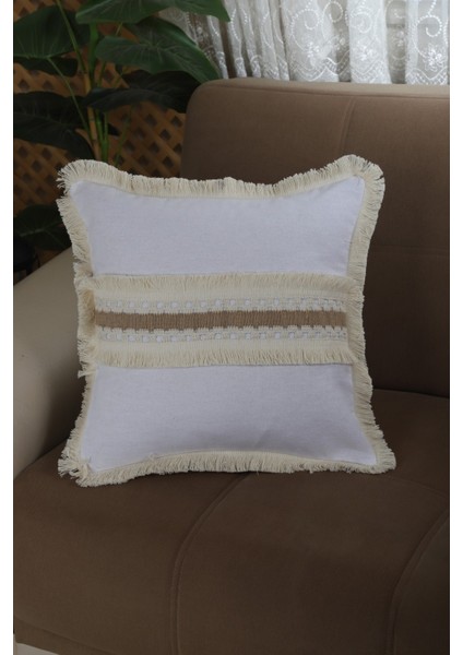 Beyaz Kalın Dantel Kırlent Kırlent Kılıfı 43 x 43