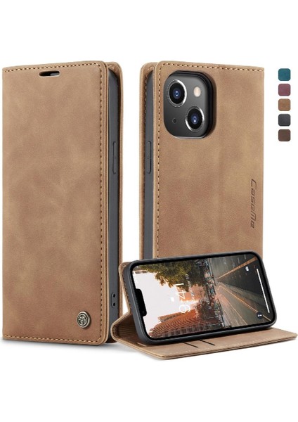 Iphone 14 Için Flip Case Artı Durumda Kart Yuvası Kickstand Manyetik Kapatma Pu (Yurt Dışından)