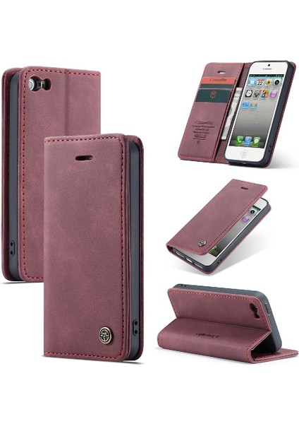 Iphone 5s Için Flip Case Vintage Pu Deri Cüzdan Flip Folio Kitap Manyetik (Yurt Dışından)