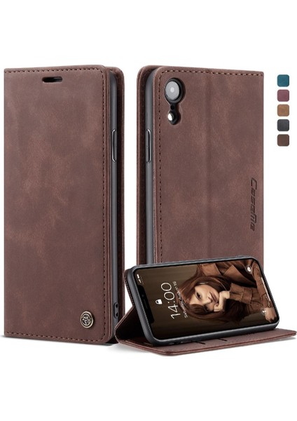 Iphone Xr Flip Folio Kitap Vintage Pu Deri Cüzdan Kılıf Için Flip Case (Yurt Dışından)