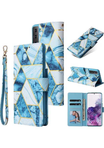 Ile Uyumlu Samsung Galaxy S21 5g Premium Mermer Vintage Pu Deri Manyetik Kapatma Kılıfı Kayışlı Kapaklı (Yurt Dışından)