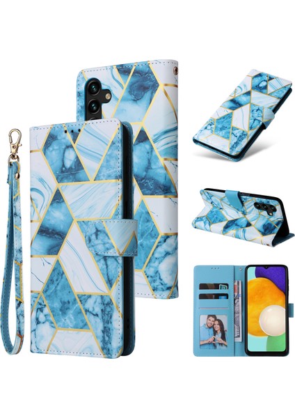 Ile Uyumlu Samsung Galaxy A13 5g Premium Mermer Vintage Pu Deri Manyetik Kapatma Kılıfı Kayışlı Kapaklı (Yurt Dışından)
