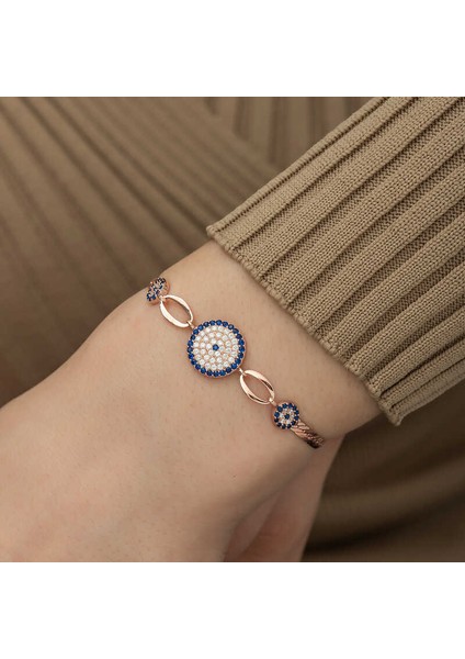 Gümüş Rose Nazar Boncuklu Bileklik modelleri