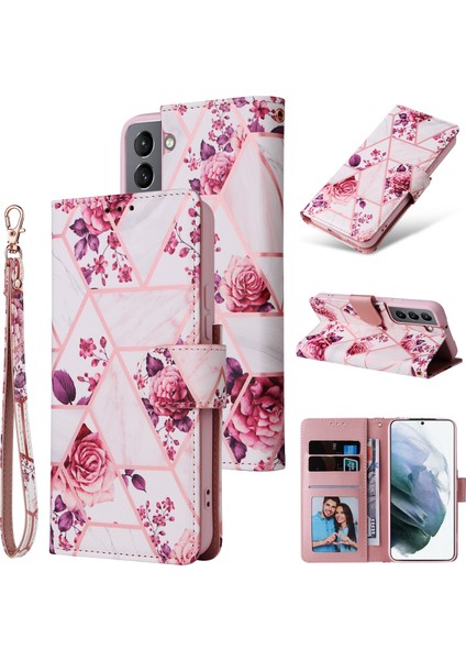 Ile Uyumlu Samsung Galaxy S22 5g Premium Mermer Vintage Pu Deri Manyetik Kapatma Kılıfı Kayışlı Kapaklı (Yurt Dışından)