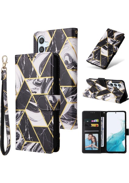 Ile Uyumlu Samsung Galaxy A54 5g Premium Mermer Vintage Pu Deri Manyetik Kapatma Kılıfı Kayışlı Kapaklı (Yurt Dışından)