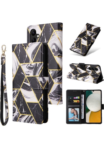 Ile Uyumlu Samsung Galaxy A34 5g Premium Mermer Vintage Pu Deri Manyetik Kapatma Kılıfı Kayışlı Kapaklı (Yurt Dışından)