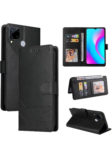 Realme C15 Darbeye 4 Köşe Koruma Kickstand Üç Için Flip Case (Yurt Dışından)