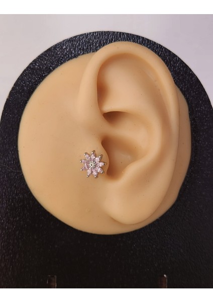 Lotus Çiçek Modeltragus Helix Piercing Ear Cuff Kıkırdak Çelik Küpe