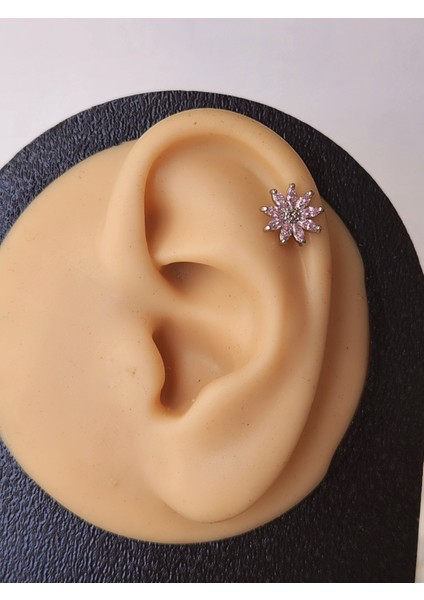 Lotus Çiçek Modeltragus Helix Piercing Ear Cuff Kıkırdak Çelik Küpe