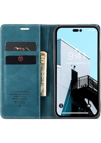 Iphone 14 Için Flip Case Pro Max Vintage Pu Deri Cüzdan Manyetik Kapatma (Yurt Dışından)