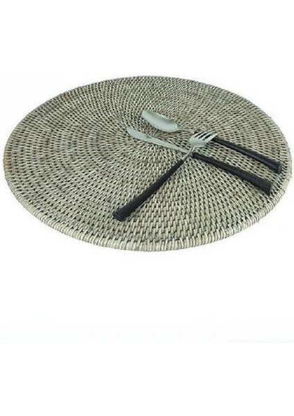 Hasır Büyük Yuvarlak Servis Altlığı Bej Renk 40 Cm