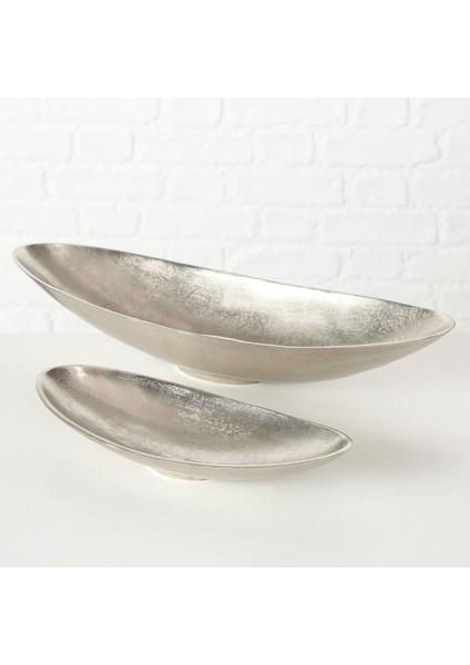 2'Li Gümüş Dekoratif Oval Kase 7Cm-10Cm Seti