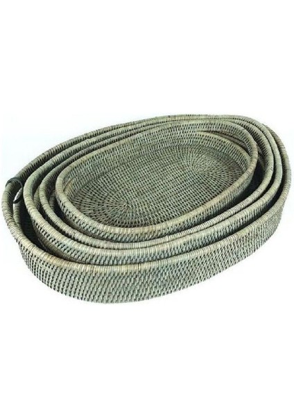 4'Lü Oval Hasır Tepsiler Bej Renk 55X50X45X40 Cm