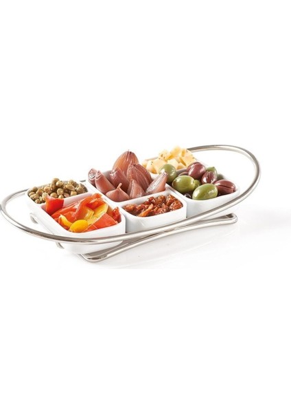 Beyaz 6 Prç Meze Servis Tabağı 34X18X4,5Cm