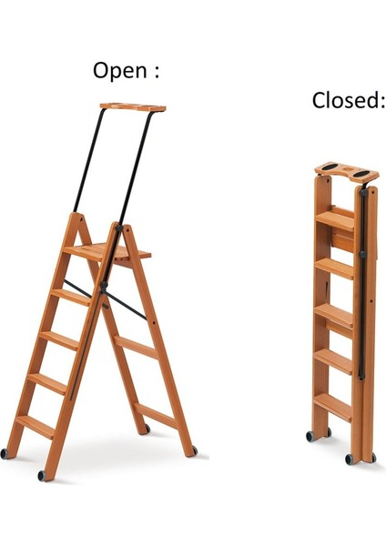 Kiraz Ağacı Renk Ahşap 5 Basamaklı Kilitlenebilir Merdiven